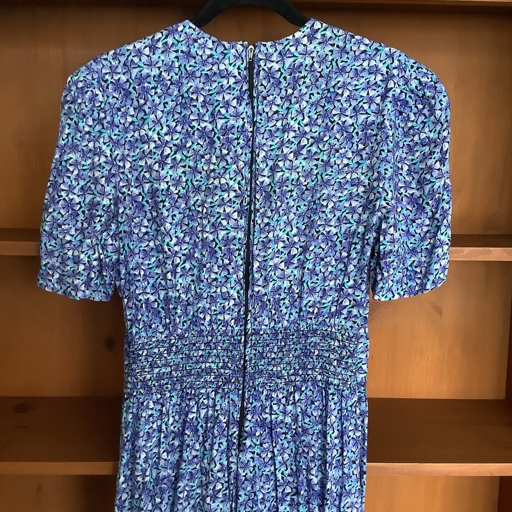 VTG 80s Karin Stevens Blue Floral Midi Dress Size 8 | Prairie Secretary Dress - Picture 10 of 14